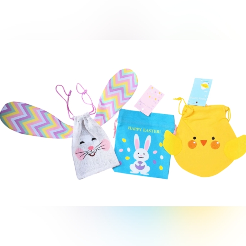 (3) Cloth Drawstring Easter Treat Bags